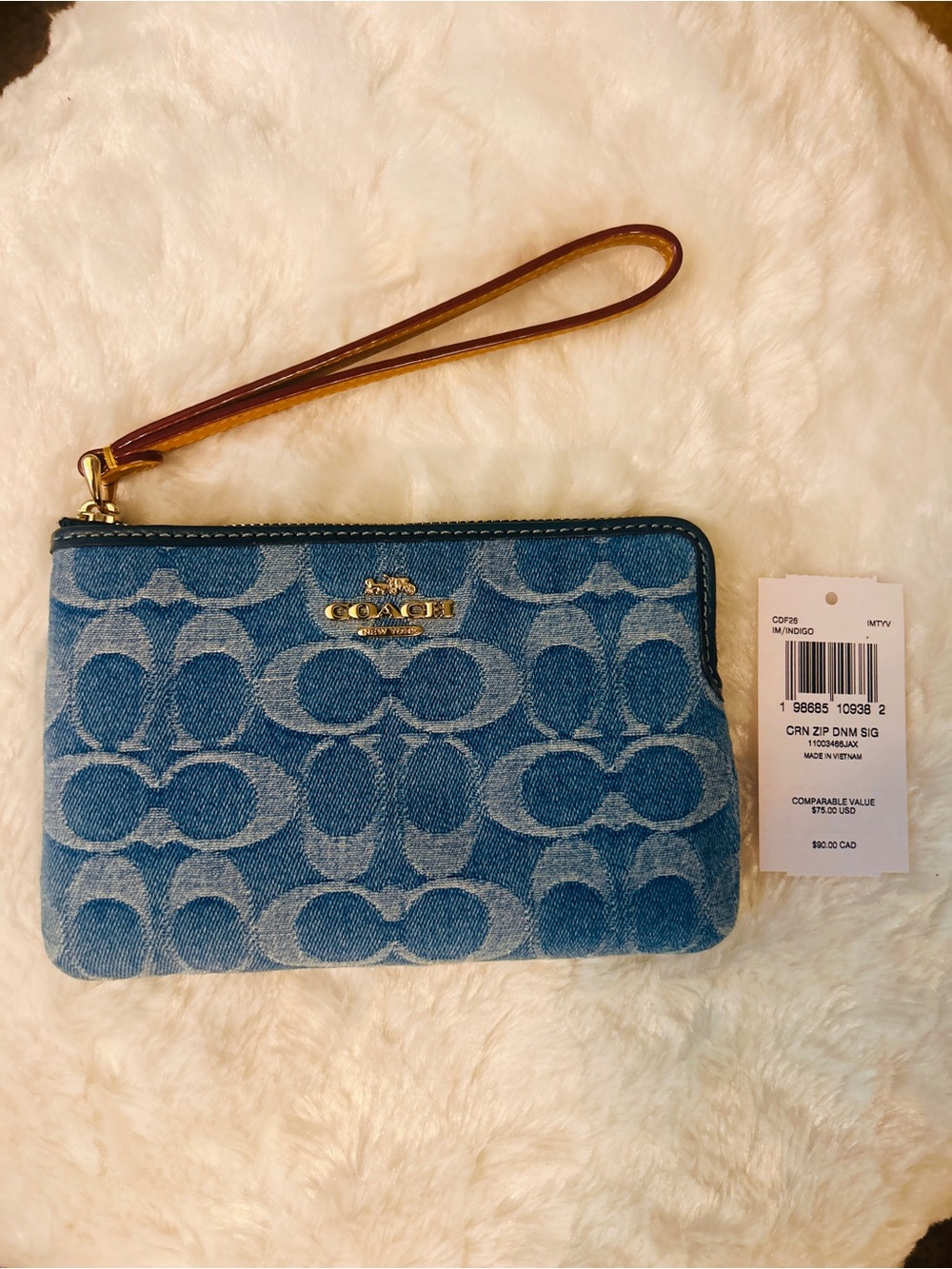 Coach Denim Signature Wristlet with Leather Strap NWT
